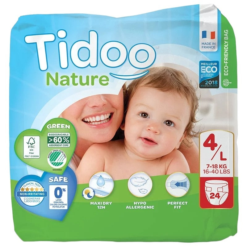 Couches jetables écologiques Taille 4 L 7-18 kg - 24 pièces - Tidoo