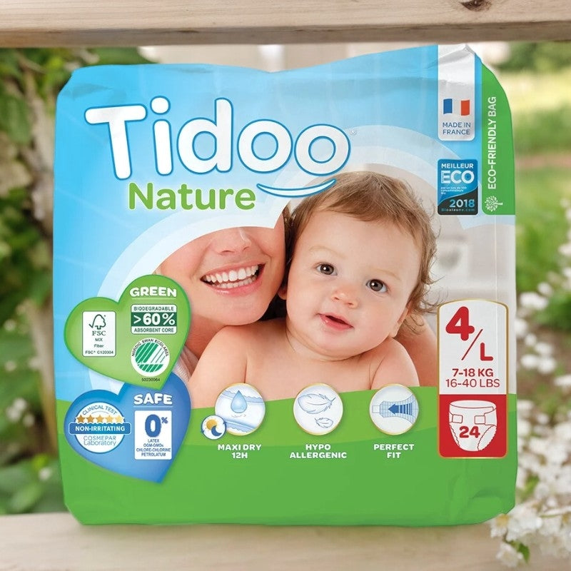 Umweltfreundliche Einwegwindeln, Größe 4L (7–18 kg) – 24 Stück – Tidoo