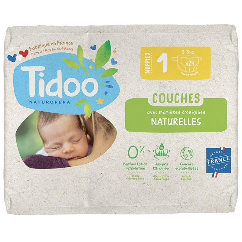 Couches Taille 1 XS 2-5 kg - 24 pièces - Tidoo