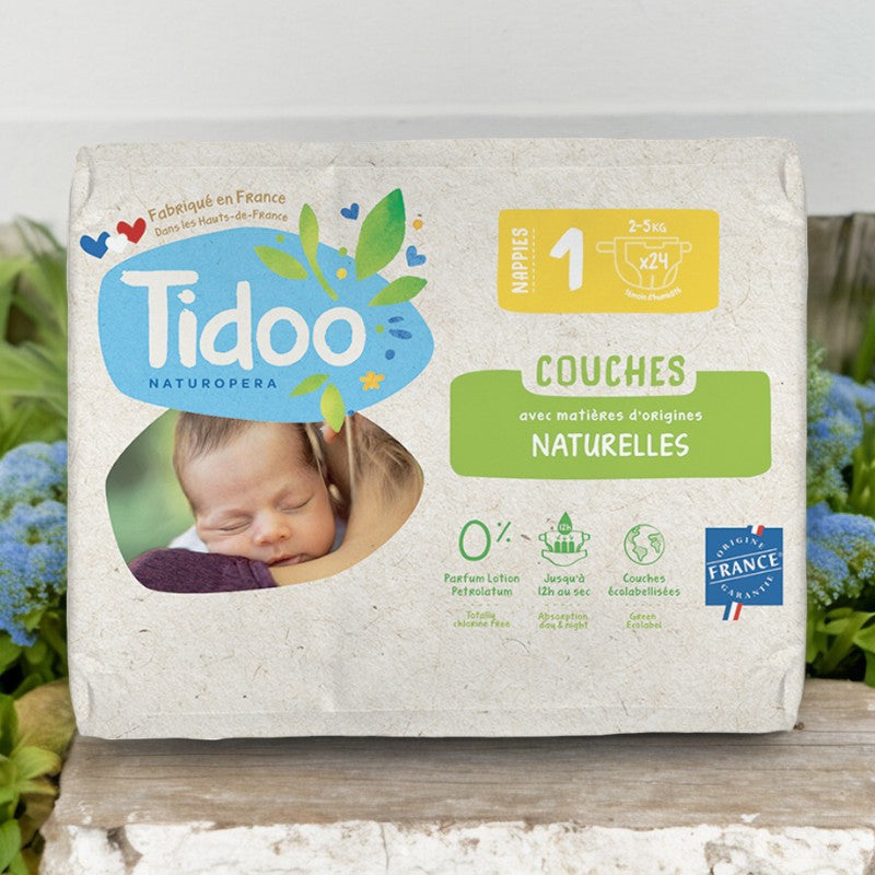 Couches Taille 1 XS 2-5 kg - 24 pièces - Tidoo