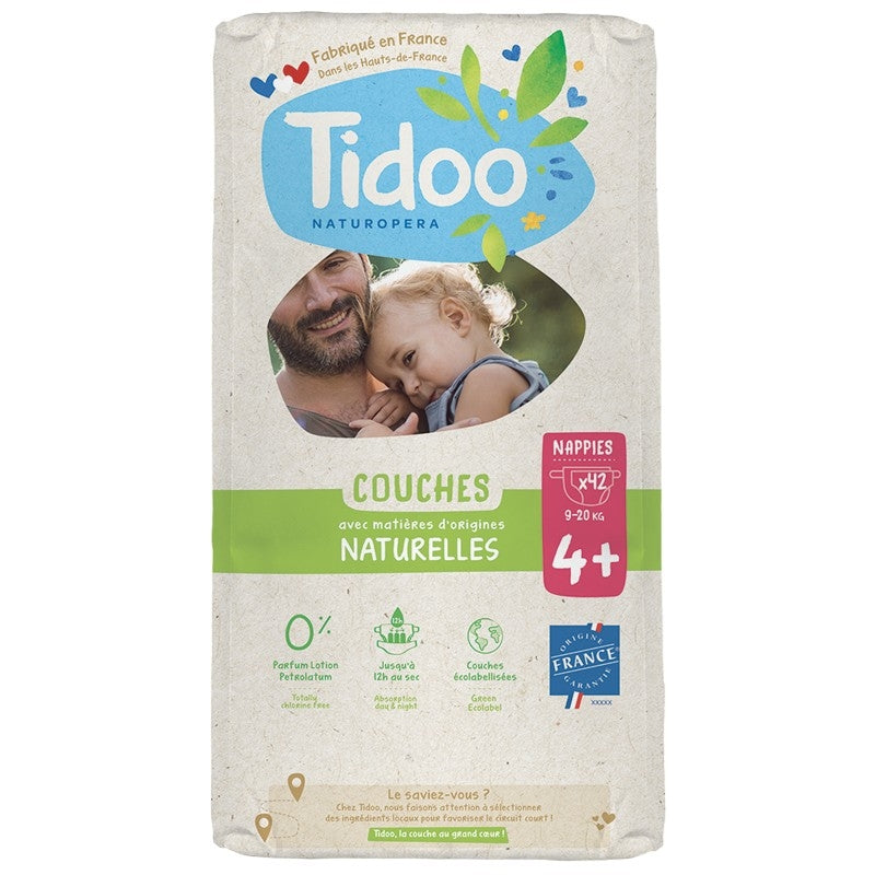 Couches Taille 4+ L+ 9-20 kg - 42 pièces - Tidoo