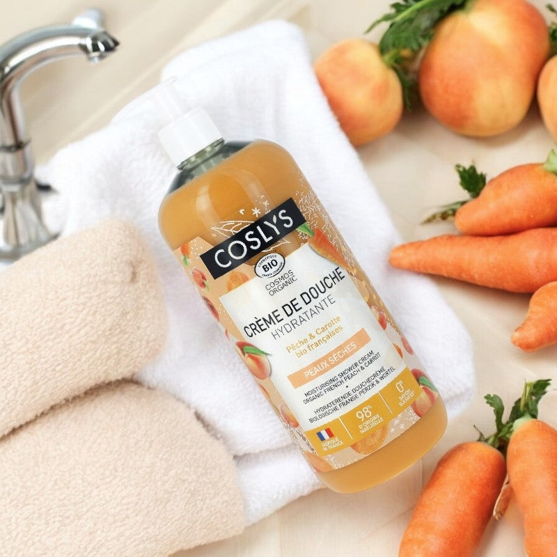 Creme de douche hydratante bio peche carotte 1 l coslys 3