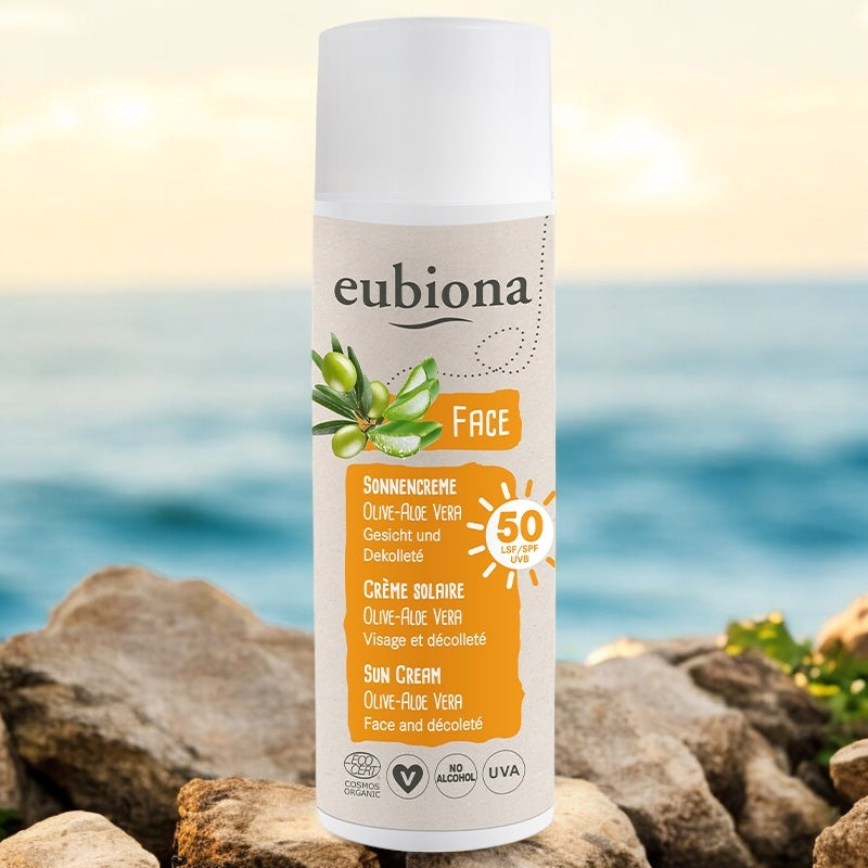 Crème solaire visage & décolleté IP 50 BIO olive & aloe vera - 50ml - Eubiona