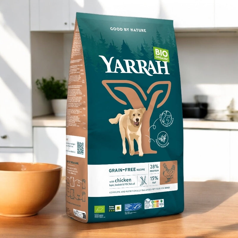 Bio-Hundefutter mit Huhn, getreidefrei, 10 kg – Yarrah