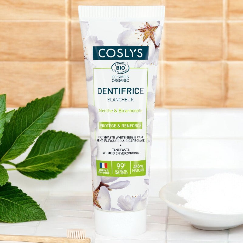 Bio-Zahncreme mit aufhellender Wirkung, Minze und Natron, fluoridfrei - 75 ml - Coslys