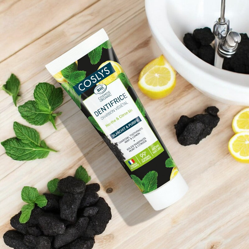 Dentifrice charbon végétal BIO menthe & citron sans fluor - 100g - Coslys