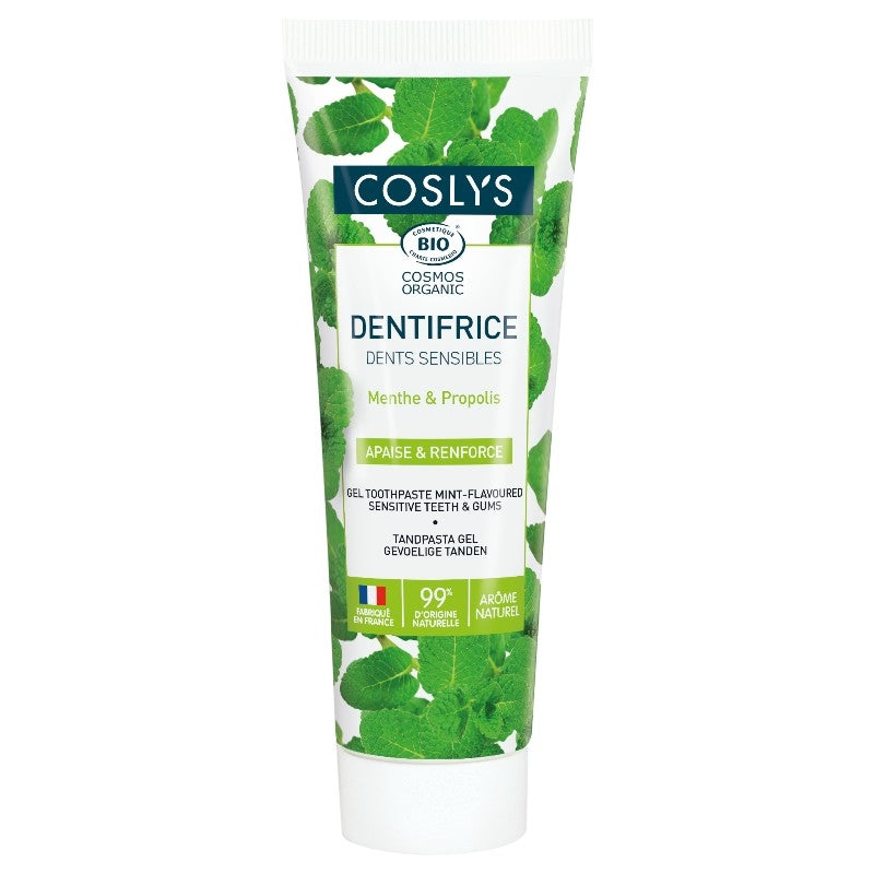 Coslys Bio-Zahnpasta mit Minze und Propolis für empfindliche Zähne – fluoridfrei – 75 ml