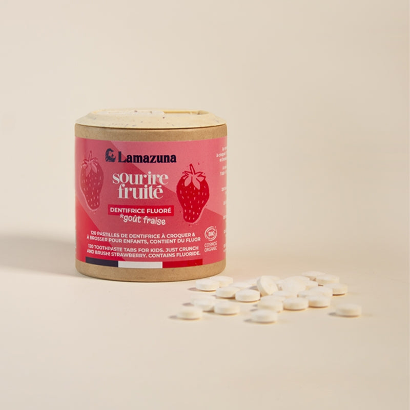 Dentifrice enfant à croquer BIO fraise avec fluor - 120 pièces - Lamazuna