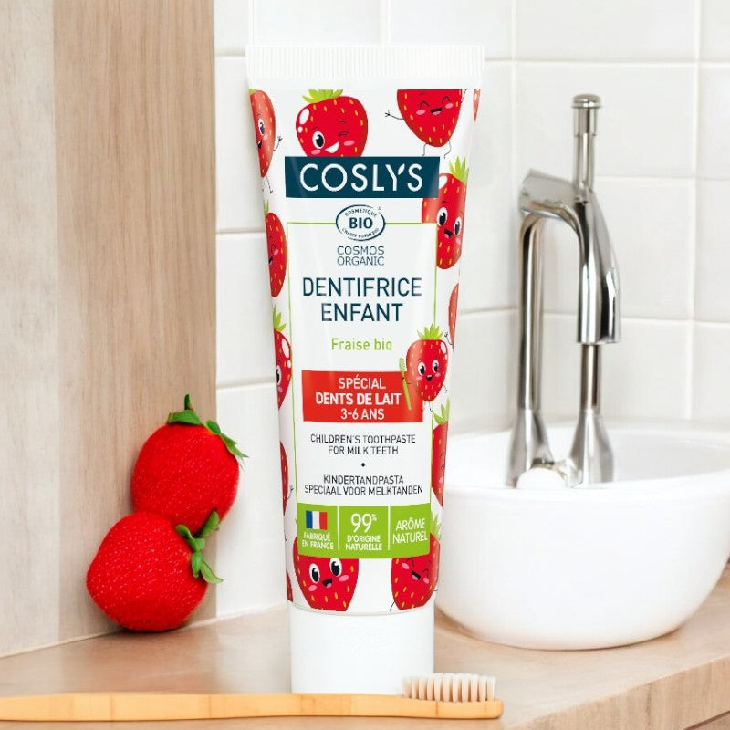 Coslys Bio-Erdbeer-Kinderzahnpasta „Schöne Zähne“ – Fluoridfrei – 50 ml