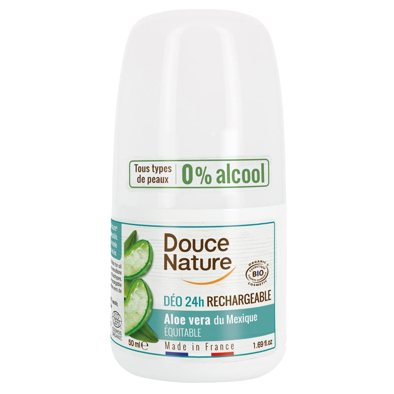 Nachfüllbarer, feuchtigkeitsspendender Roll-on-Deodorant mit Bio-Aloe Vera – 50 ml – Douce Nature