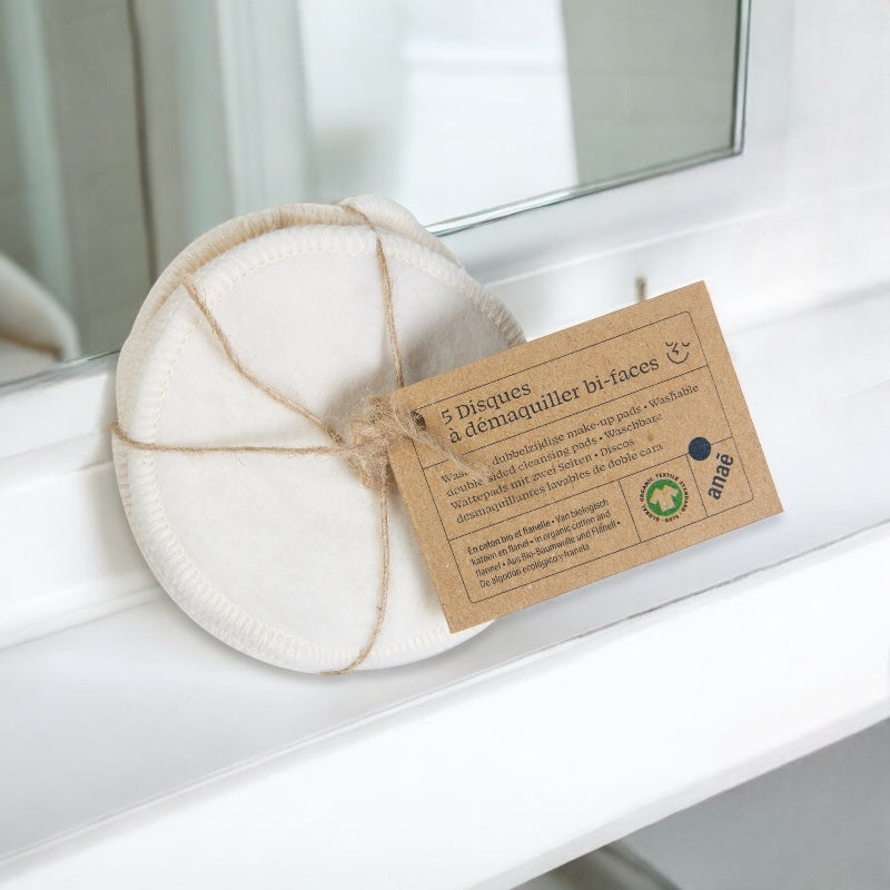 Disques à démaquiller bi-faces lavables en coton BIO - 5 pièces - Anaé