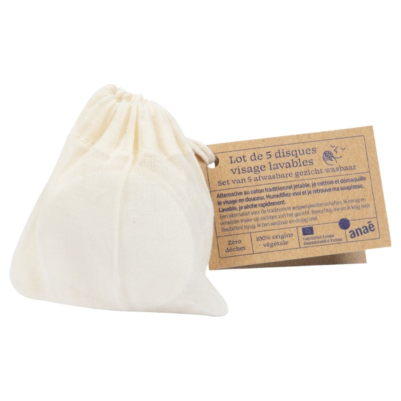 Waschbare Gesichtspads aus Zellulose und Baumwolle – 5 Stück – Anaé
