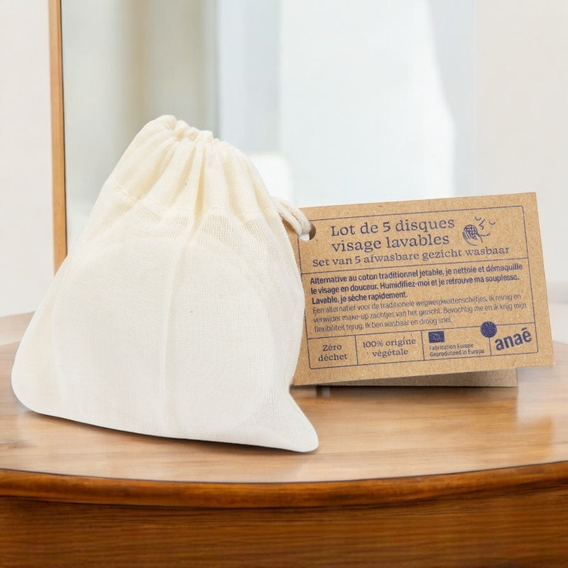 Disques visage lavables en cellulose et coton 5 pieces anae 3