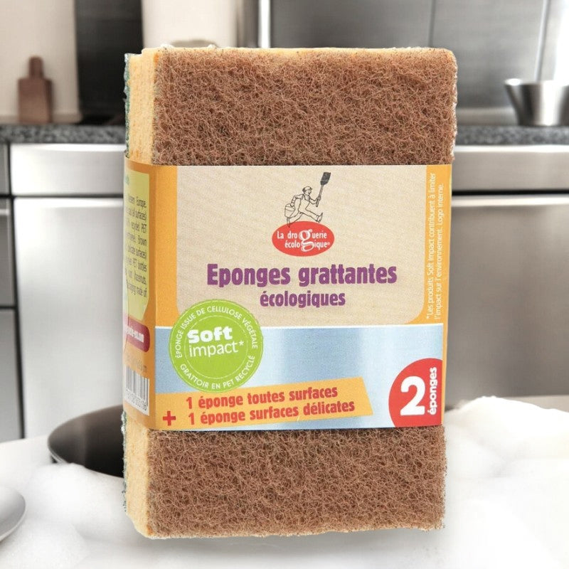 Eponge grattante toutes surfaces & surfaces délicates éco - 2 pcs - La droguerie écologique