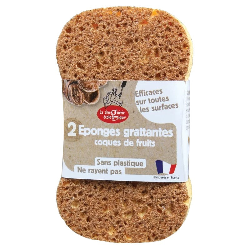 Éponges grattantes en coques de fruits - 2 pièces - La droguerie écologique