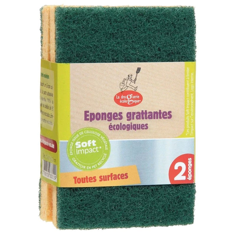 Eponges grattantes vertes écologiques - 2 pièces - La droguerie écologique