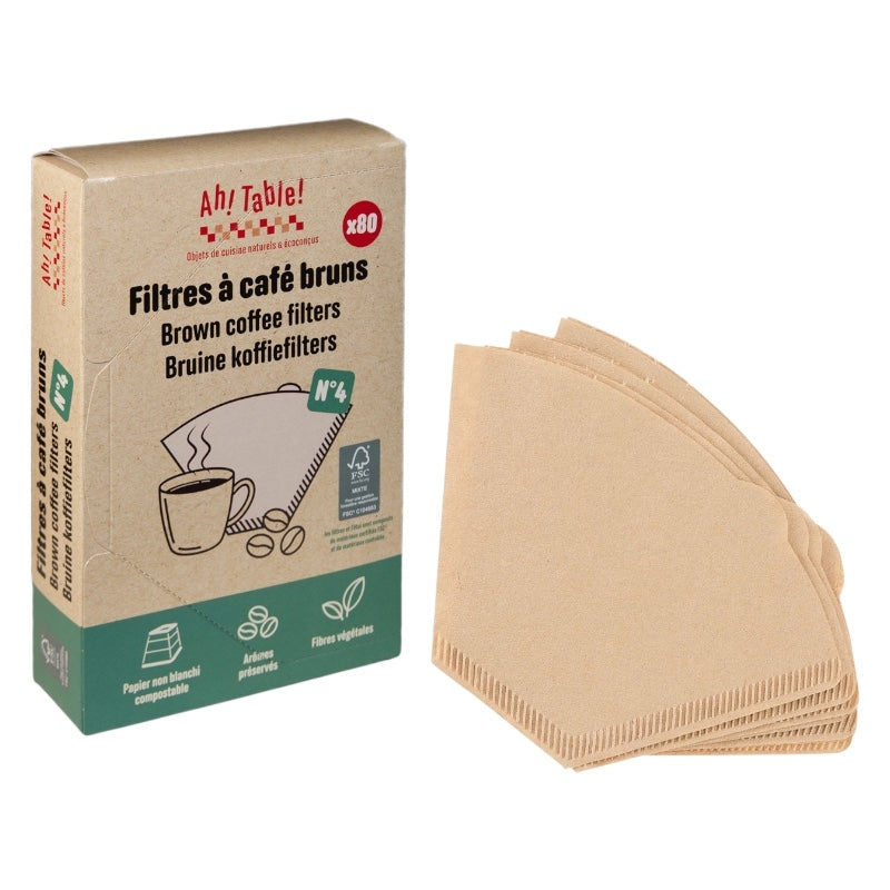 Filtres à café bruns n°4 en papier - 80 pièces - ah table !