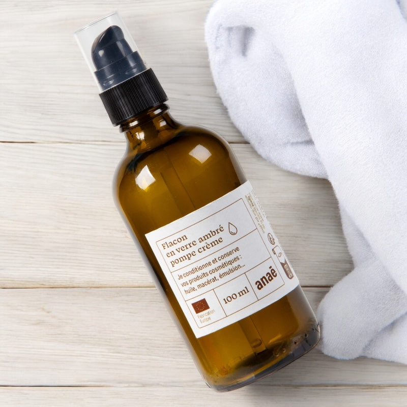 Flacon pompe creme en verre ambre 100 ml anae 3