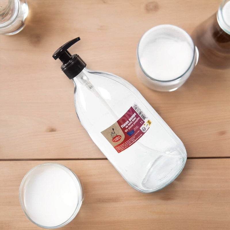 Flacon pompe en verre transparent 1 l la droguerie ecologique 25511 3