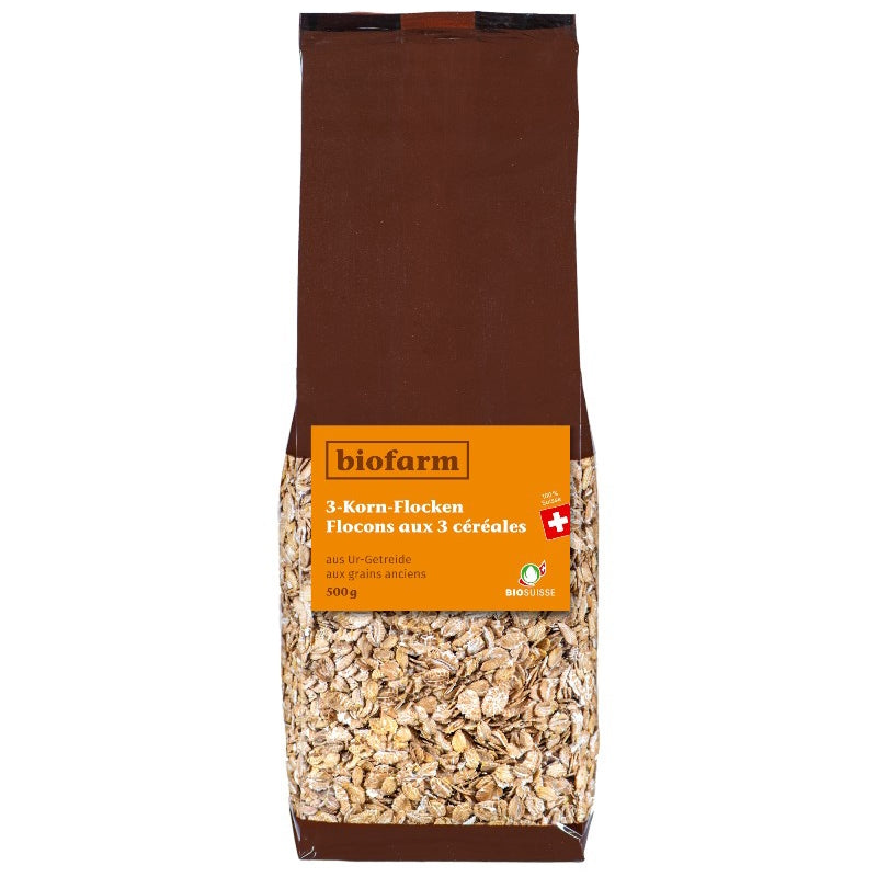 Bio-Schweizer Urgetreide-Dreikornflocken – 500 g – Biofarm