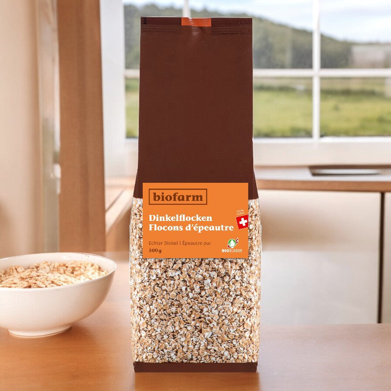 Bio-Dinkelflocken aus der Schweiz – 500 g – Biofarm