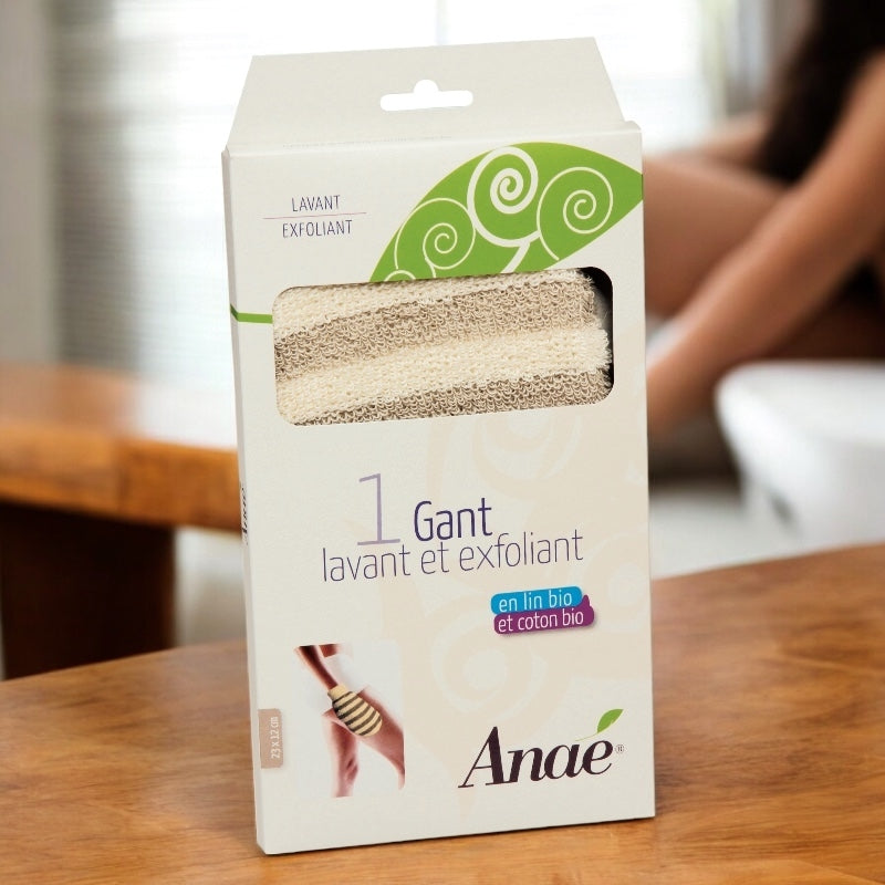 Wasch- und Peelinghandschuh aus Bio-Baumwolle und Leinen - Anaé