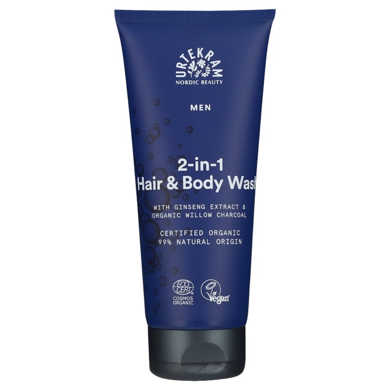 2-in-1 Duschgel für Männer mit Bio-Aktivkohle und Ginseng – 200 ml – Urtekram