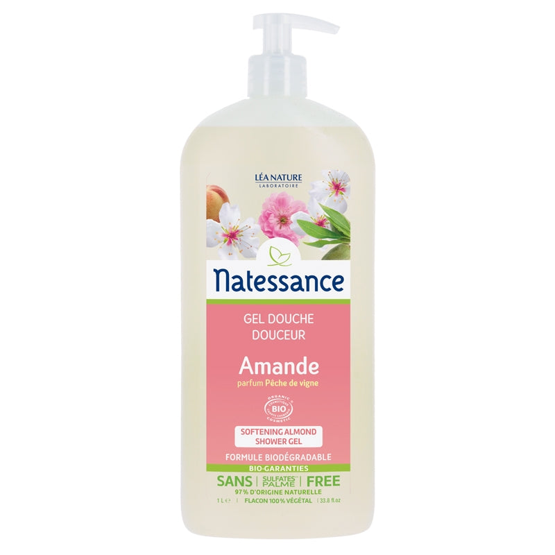 Gel douche douceur BIO amande parfum pêche de vigne - 1l - Natessance