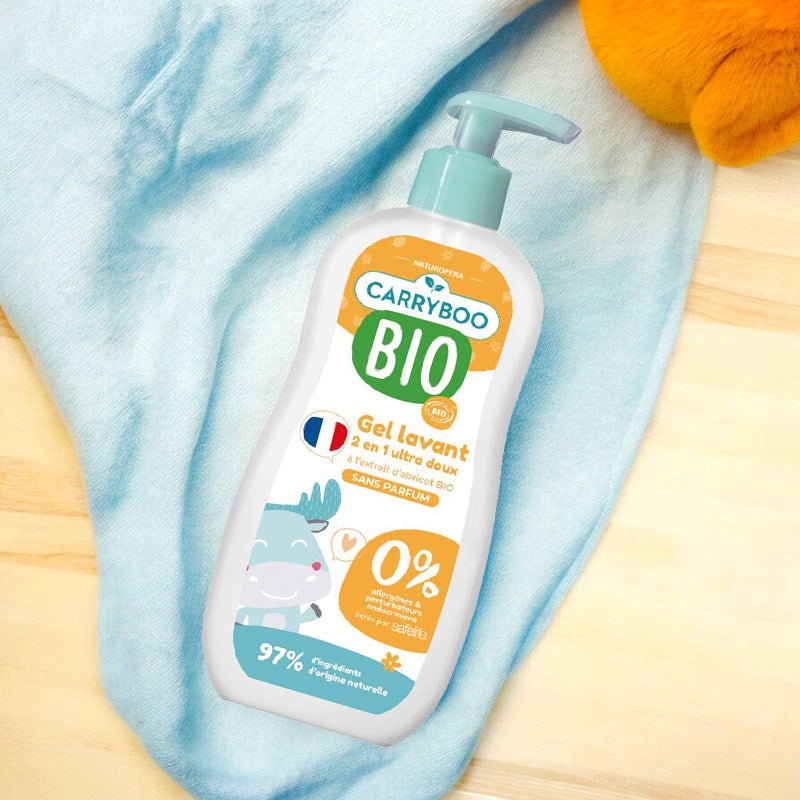 Besonders sanftes 2-in-1 Bio-Aprikosen-Duschgel – 500 ml – Carryboo