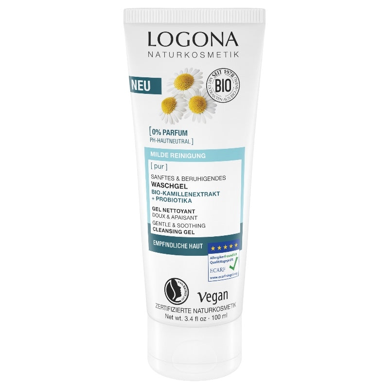 Sanftes und beruhigendes Reinigungsgel mit Bio-Kamille und Probiotika – 100 ml – Logona