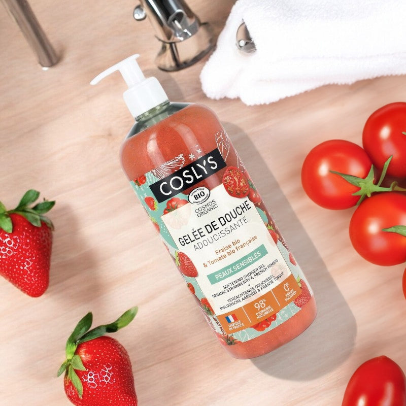 Bio-Duschgel mit Weichmacherwirkung, Erdbeere &amp; Tomate - 1L - Coslys