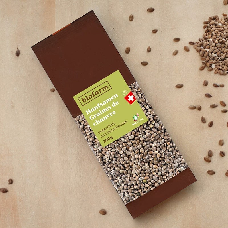Bio-Hanfsamen aus der Schweiz (ungeschält) – 200 g – Biofarm