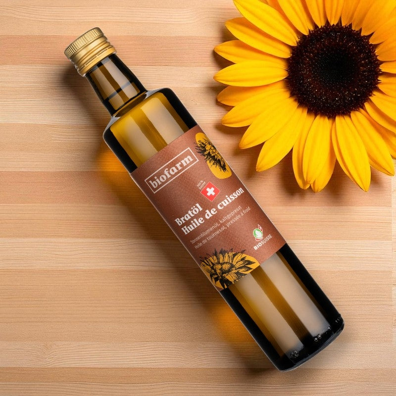 Bio-Sonnenblumenöl aus der Schweiz zum Kochen – 500 ml – Biofarm