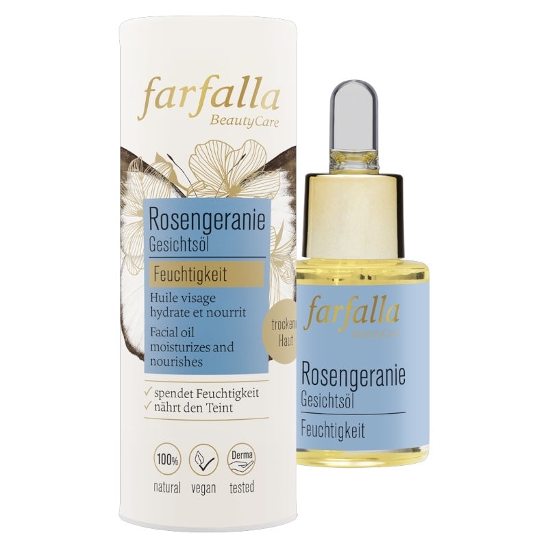 Huile visage hydratante BIO géranium rosat - 15ml - Farfalla
