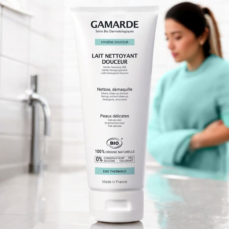 Lait nettoyant douceur BIO palmarosa & eau thermale - 200g - Gamarde