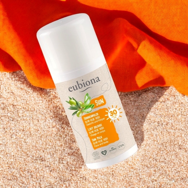 Lait solaire visage & corps IP 30 BIO olive & aloe vera - 100ml - Eubiona