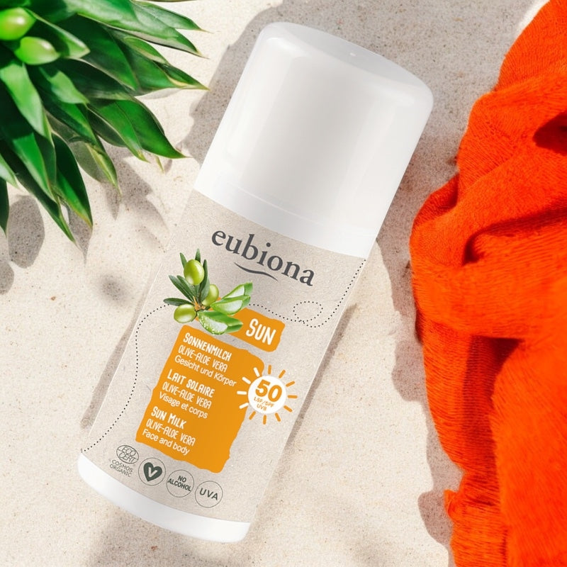 Lait solaire visage & corps IP 50 BIO olive & aloe vera - 100ml - Eubiona
