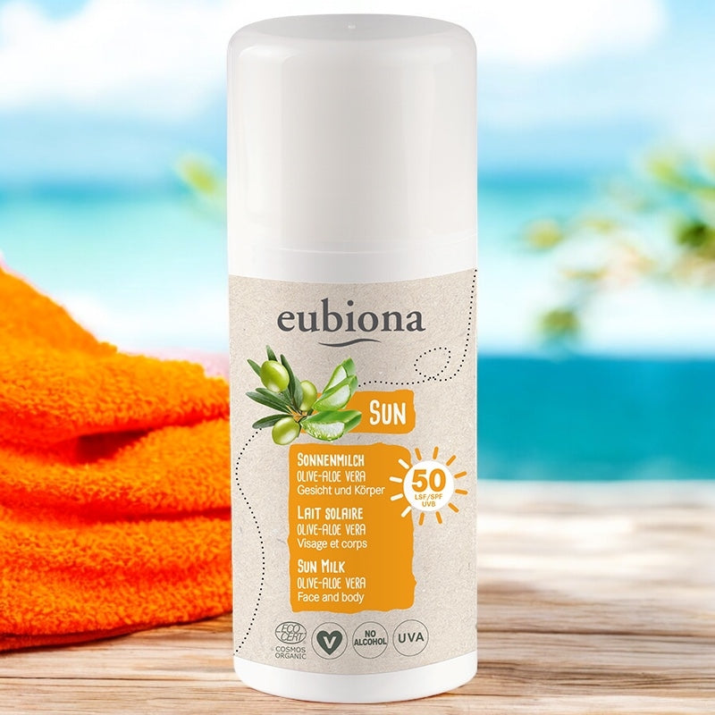 Lait solaire visage & corps IP 50 BIO olive & aloe vera - 100ml - Eubiona