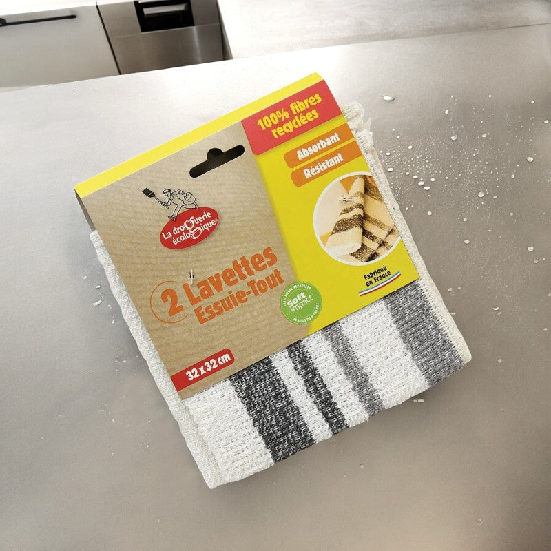 Lavettes essuie-tout 100% fibres recyclées - 2 pcs - La droguerie écologique