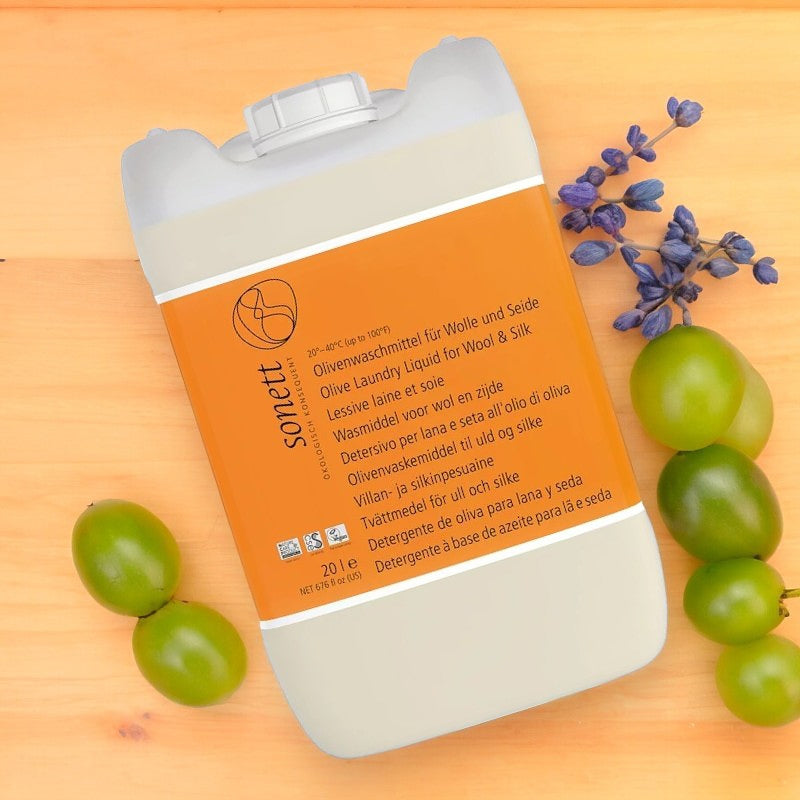 ECO Flüssigwaschmittel für Wolle &amp; Seide, Duftrichtung Olive &amp; Lavendel – 20 l – Sonett