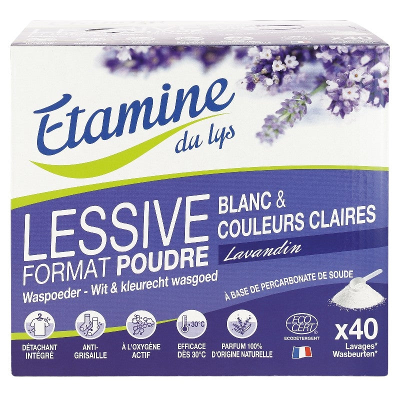 Umweltfreundliches Waschpulver für Weißwäsche und helle Farben, Lavendelduft - 2 kg - Etamine du Lys