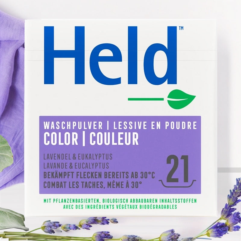 Umweltfreundliches, farbiges Waschpulver, Lavendel &amp; Eukalyptus – 1,575 kg – Held