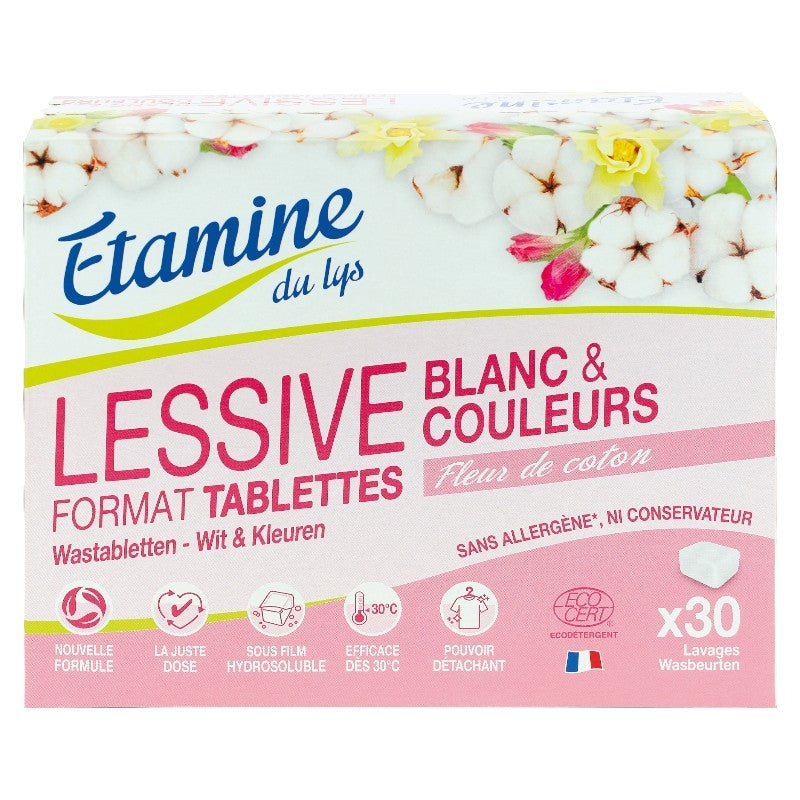Umweltfreundliche Waschmittel-Tabs mit Baumwollblütenextrakt - 30 Tabletten - Etamine du Lys