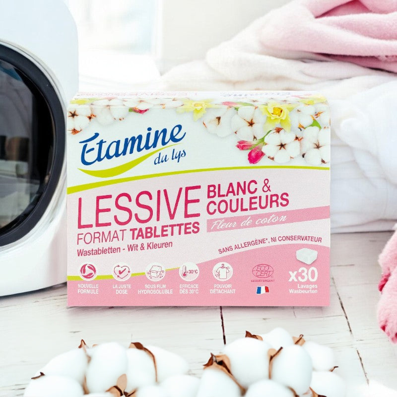 Lessive tablettes écologique fleur de coton - 30 tablettes - Etamine du Lys