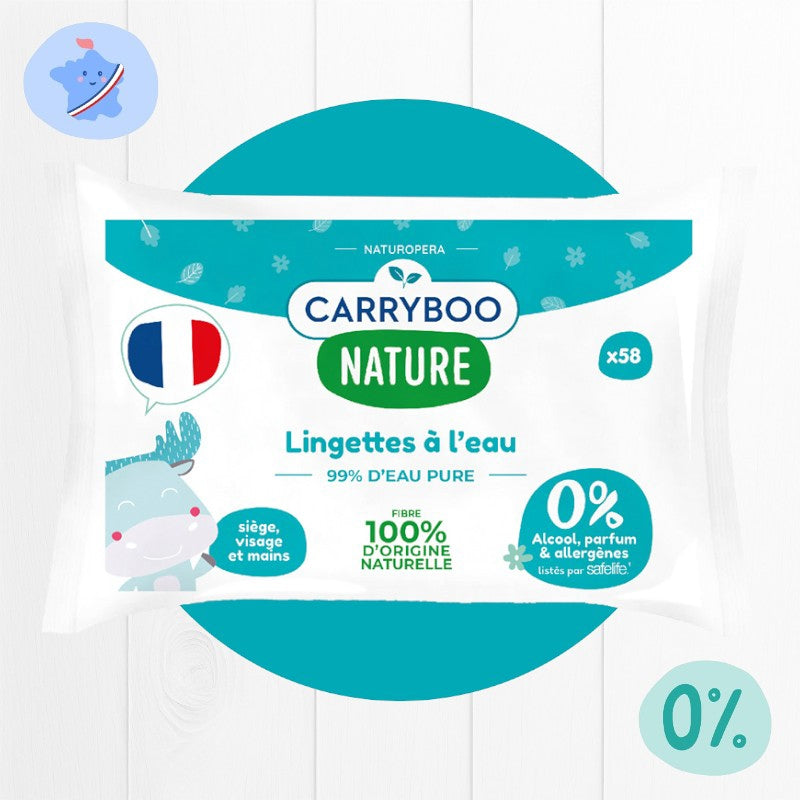 Lingettes à l'eau pure naturel calendula - 58 pièces - Carryboo