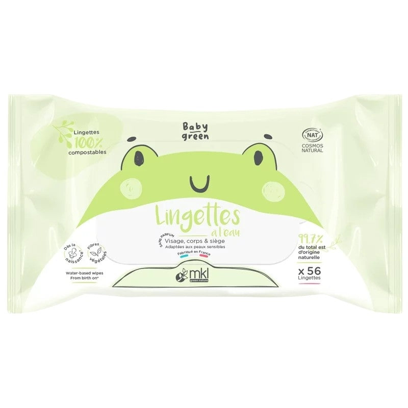 Lingettes bébé à l'eau naturelles - 56 pièces - MKL Green Nature