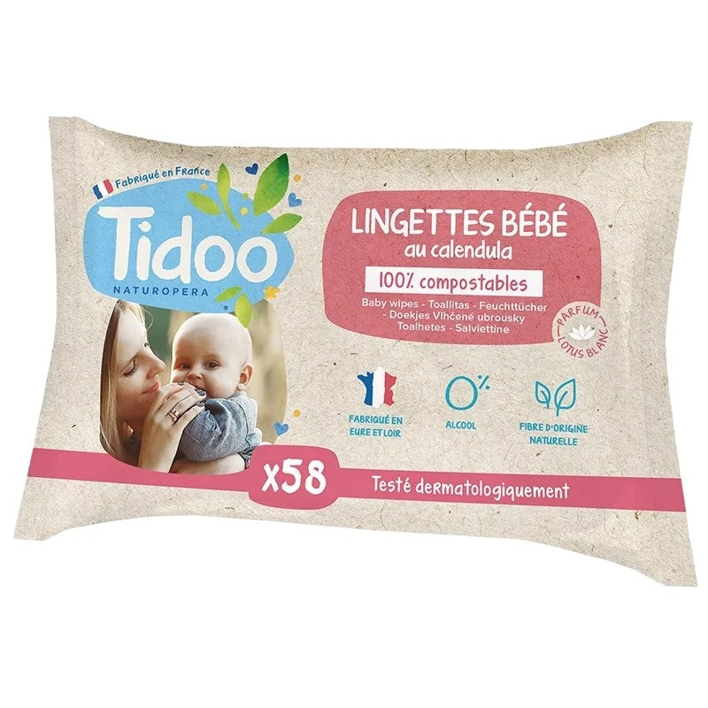 Bio-Babytücher Ringelblume &amp; Weißer Lotus – 58 Stück – Tidoo
