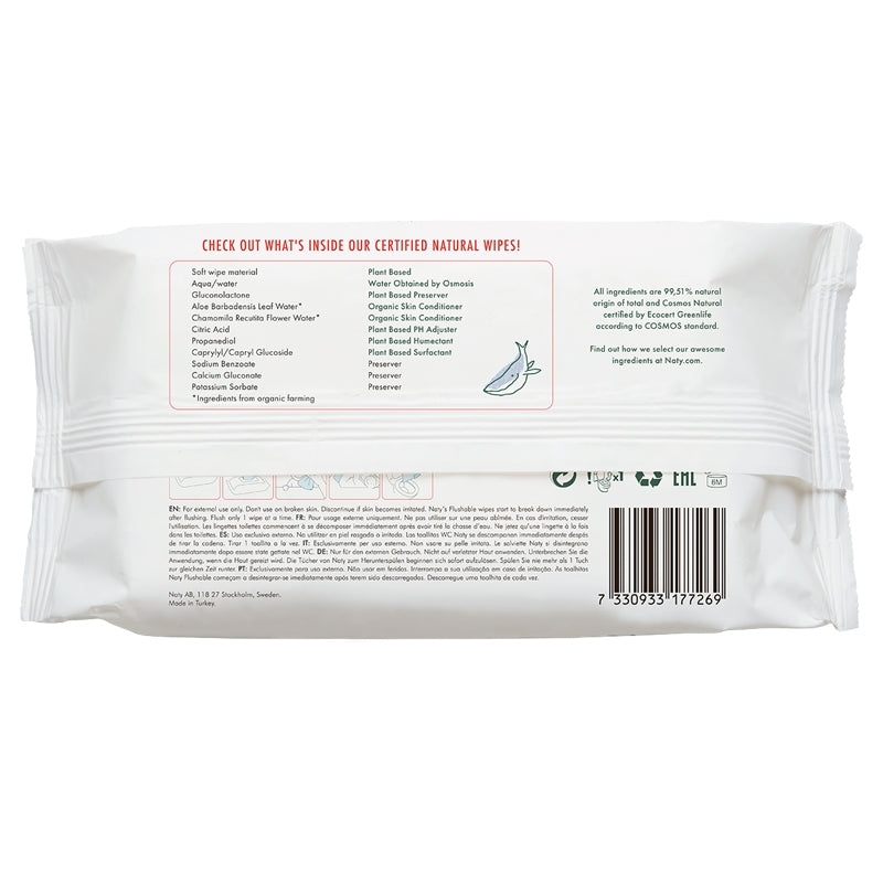 Lingettes 100% biodégradables dans les toilettes et WC - 56 pièces - Naty