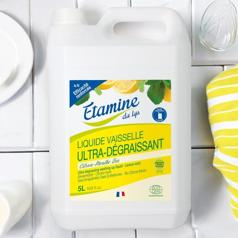 Liquide vaisselle dégraissant écologique citron & menthe - 5l Etamine du Lys