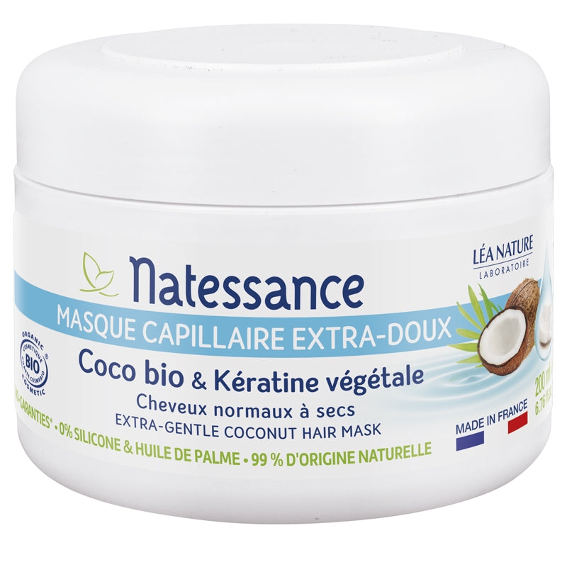 Besonders sanfte Bio-Haarmaske mit Kokosnuss und Pflanzenkeratin – 200 ml – Natessence
